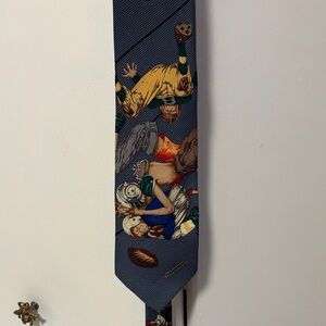 Norman Rockwell The Saturday Evening Post Blue Football Tie Vintage 1996 Preppy